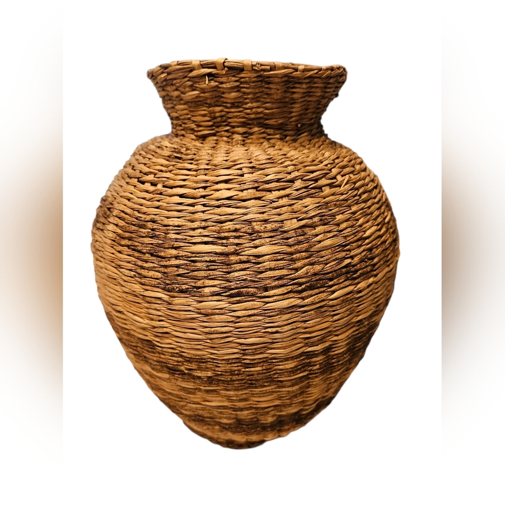 Large Handwoven  Wicker Vase Boho Decor Brown & Tan